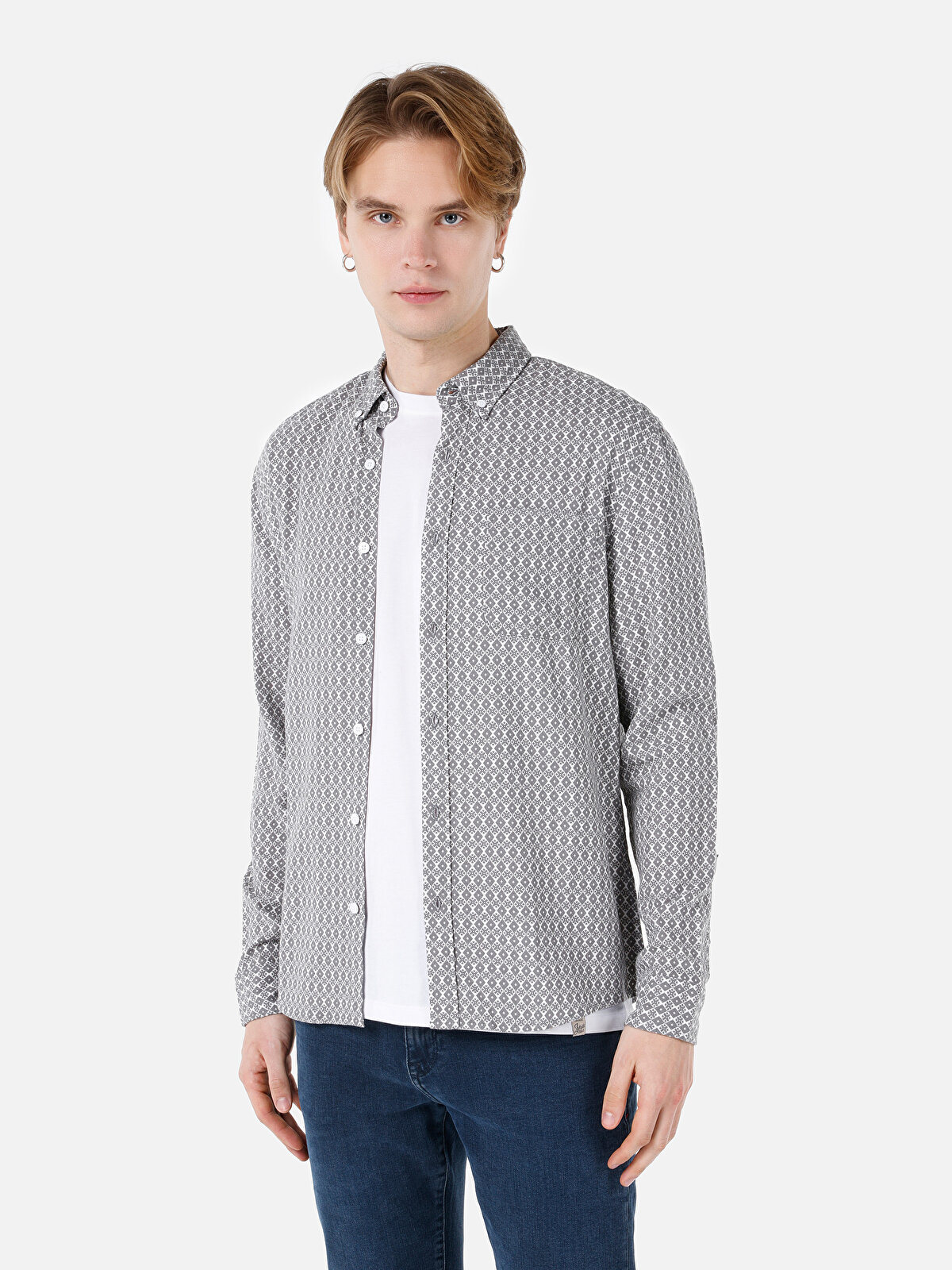 

Рубашка мужская Colin's CL1068168 серая 2XL, Серый, CL1068168