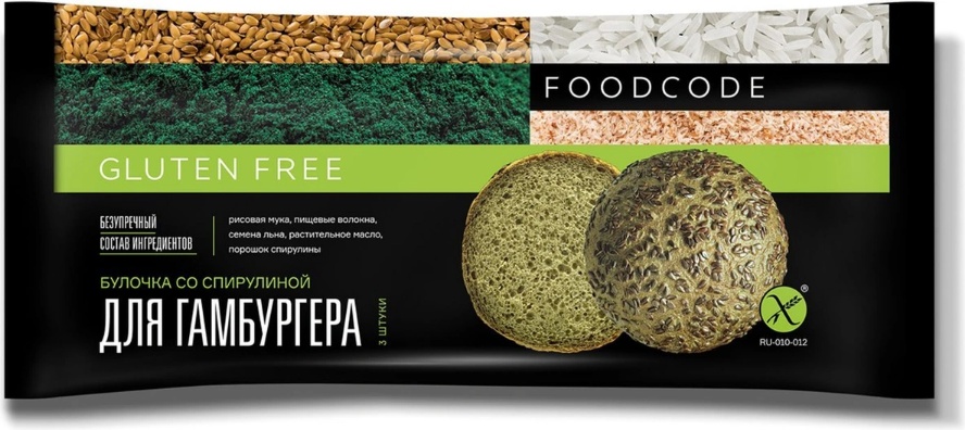 

Хлеб белый Foodcode Для гамбургера водоросли без глютена 210 г, Для гамбургера