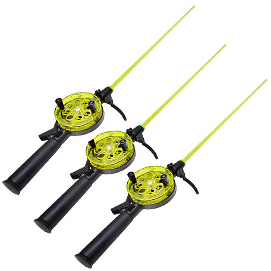 Удочка зимняя Три кита Техно d-65 пластмас ручка хлыст поликарб желтая, 3 шт