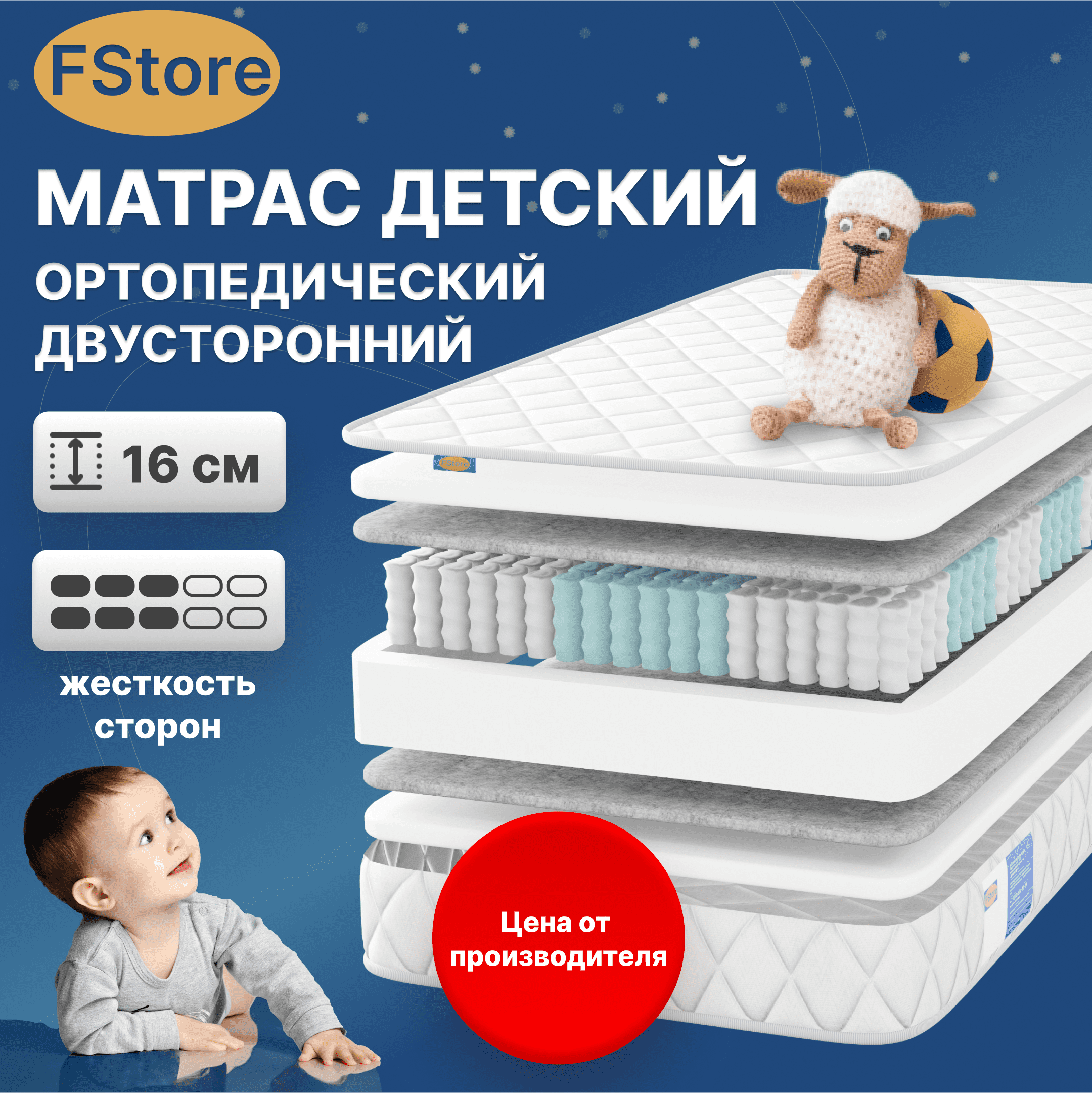 Ортопедический матрас FStore Deluxe Night, Независимые пружины, 70х160 см