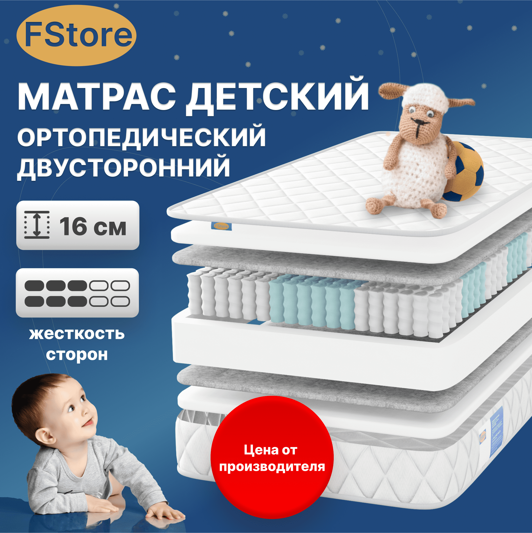 

Ортопедический матрас FStore Deluxe Night, Независимые пружины, 80х160 см, Белый, Deluxe Night