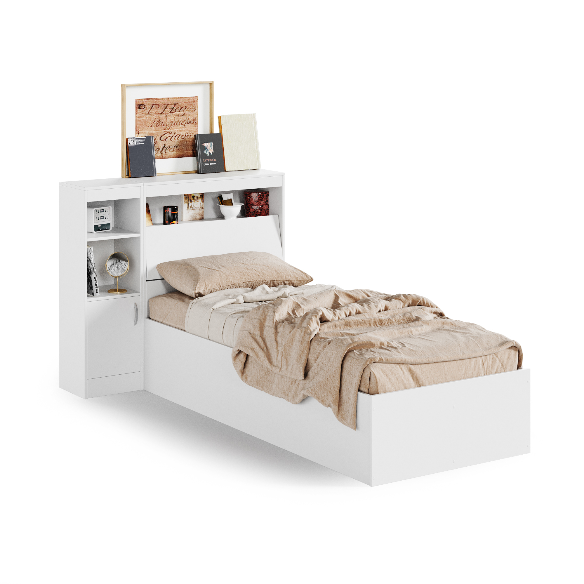 

Кровать RuHome24 Виктория 90х200 белая с блоком и одной тумбой, Белый, Виктория
