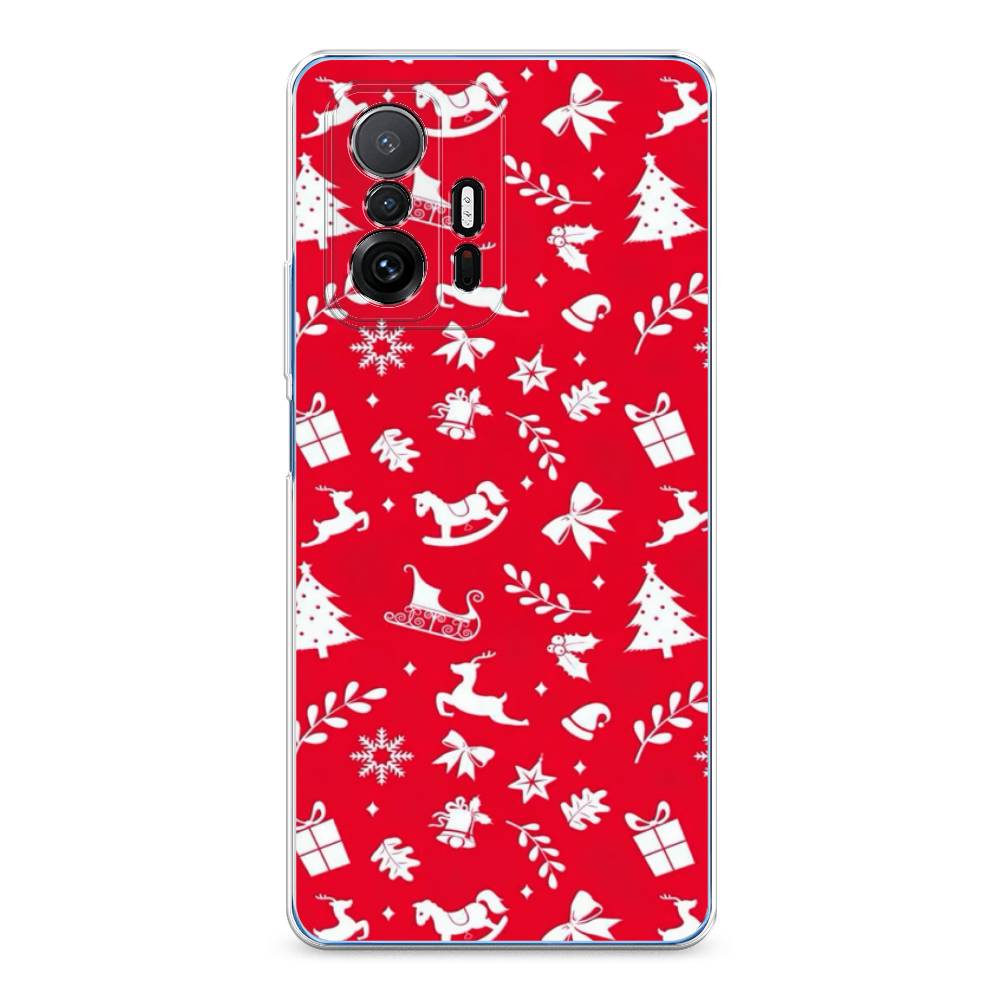 

Чехол на Xiaomi Mi 11T/11T Pro "Красный новогодний фон", Красный;белый, 311250-5