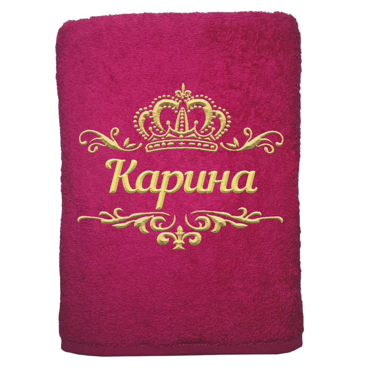 

Полотенце именное с вышивкой корона "Карина", малина, Полотенце Карина