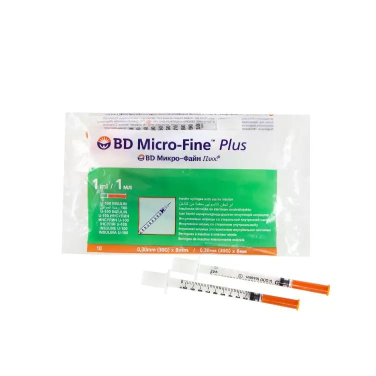Шприц инсулиновый BD Micro-Fine Plus U-100 30G 0,3x8 мм 1 мл 10 шт.