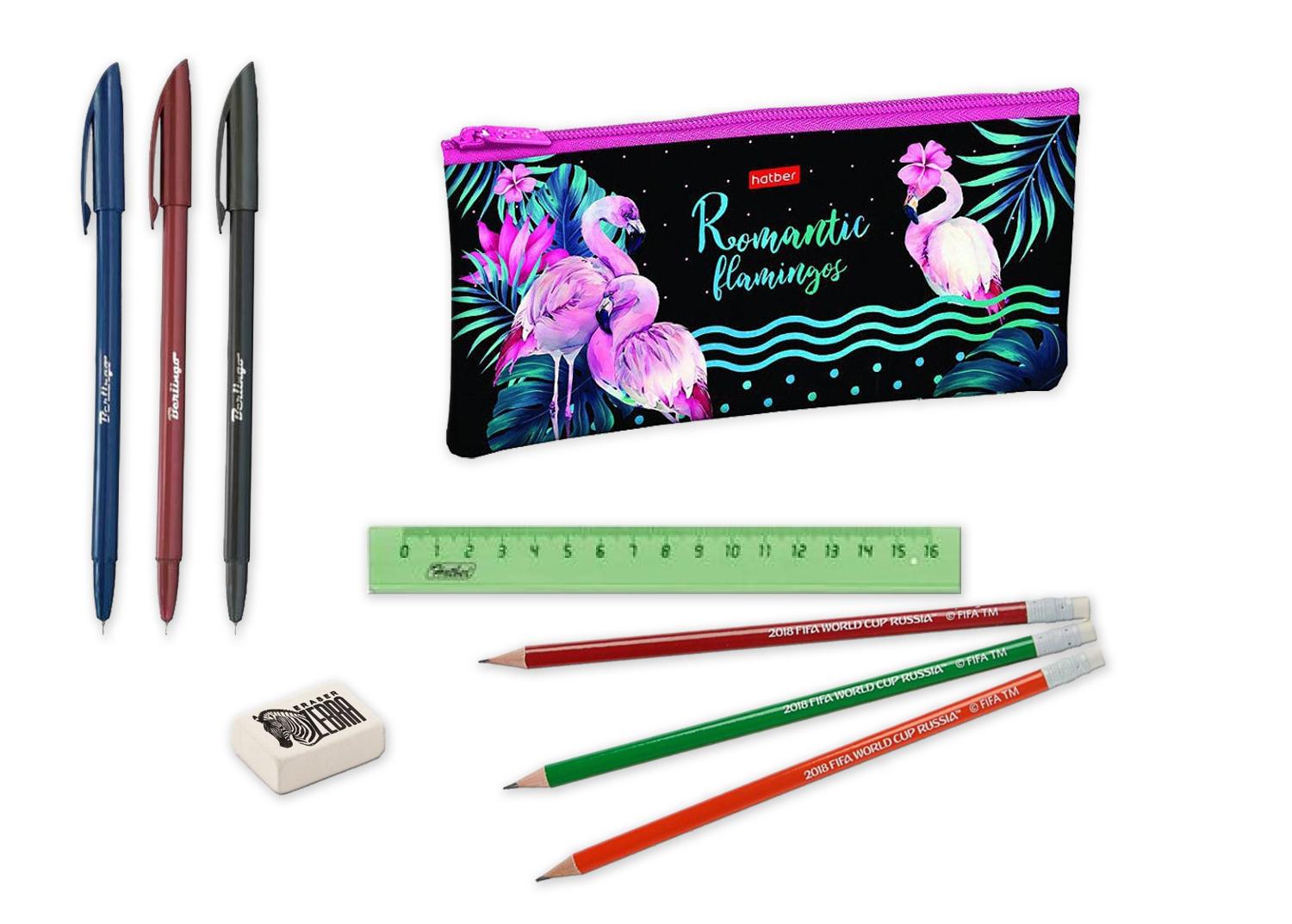 

Пенал Hatber Romantic flamingos на молнии мягкий с наполнением, на молнии мягкий
