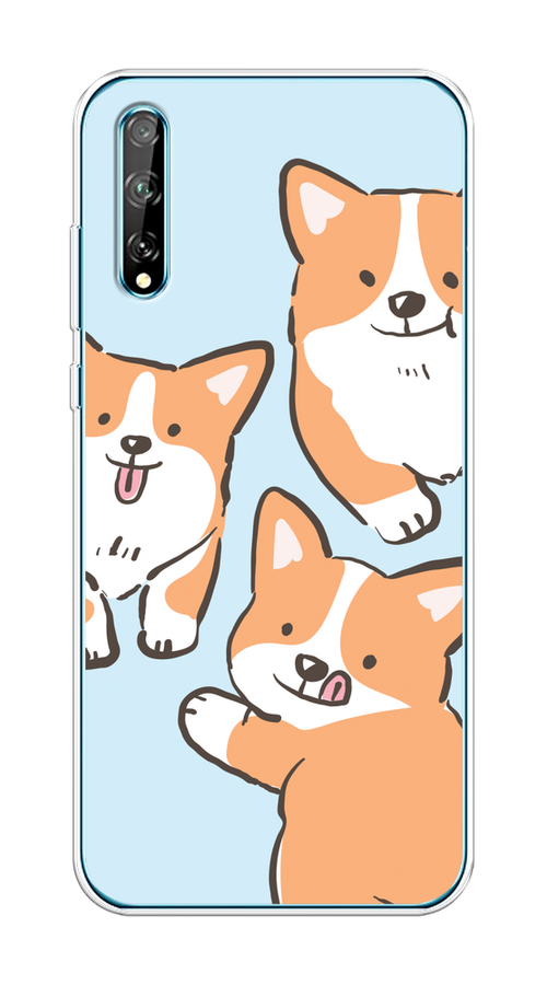 

Чехол на Huawei Y8p/P Smart S "Милые корги", Бежевый;голубой;коричневый, 6103550-1