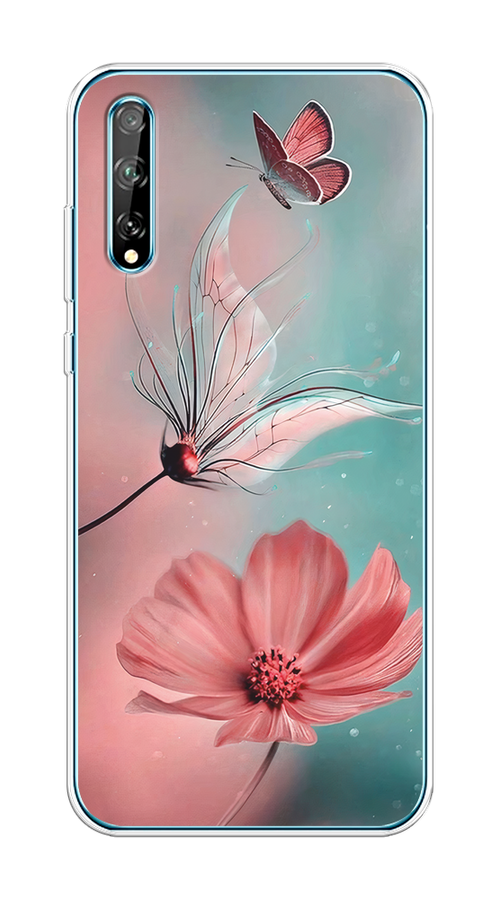 

Чехол на Huawei Y8p/P Smart S "Бабочка и цветок", Голубой;розовый, 6103550-1