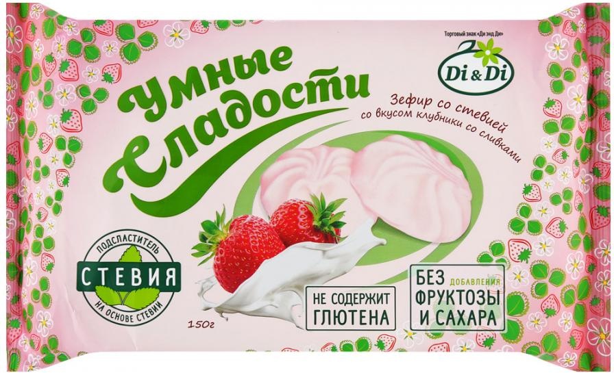 Зефир Умные сладости со стевией со вкусом клубники со сливками 150г