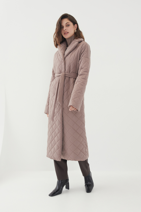 фото Утепленное пальто женское zarina 1329452152 коричневое 44 ru