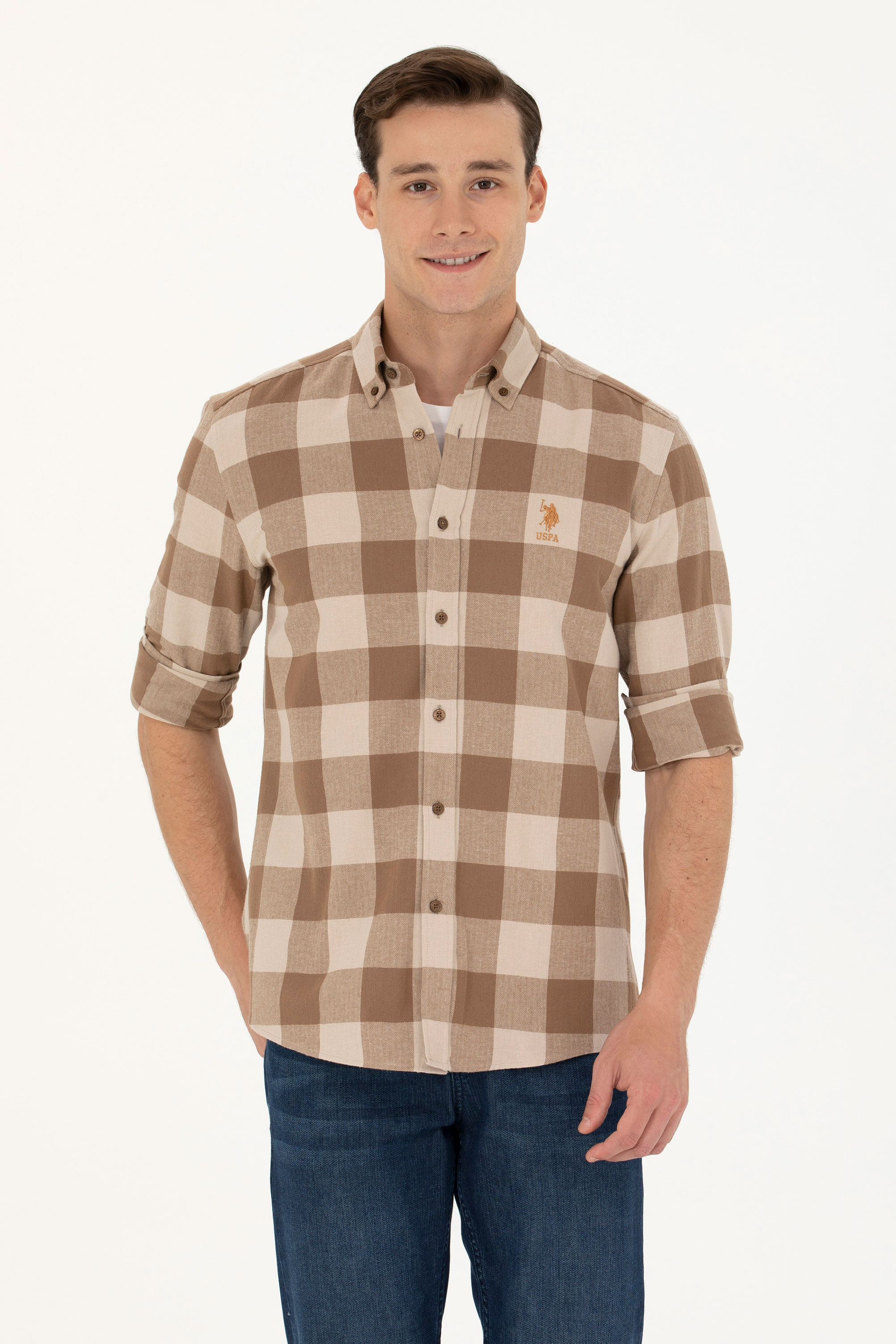 Рубашка мужская US Polo G081GL0040YASIDI коричневая L