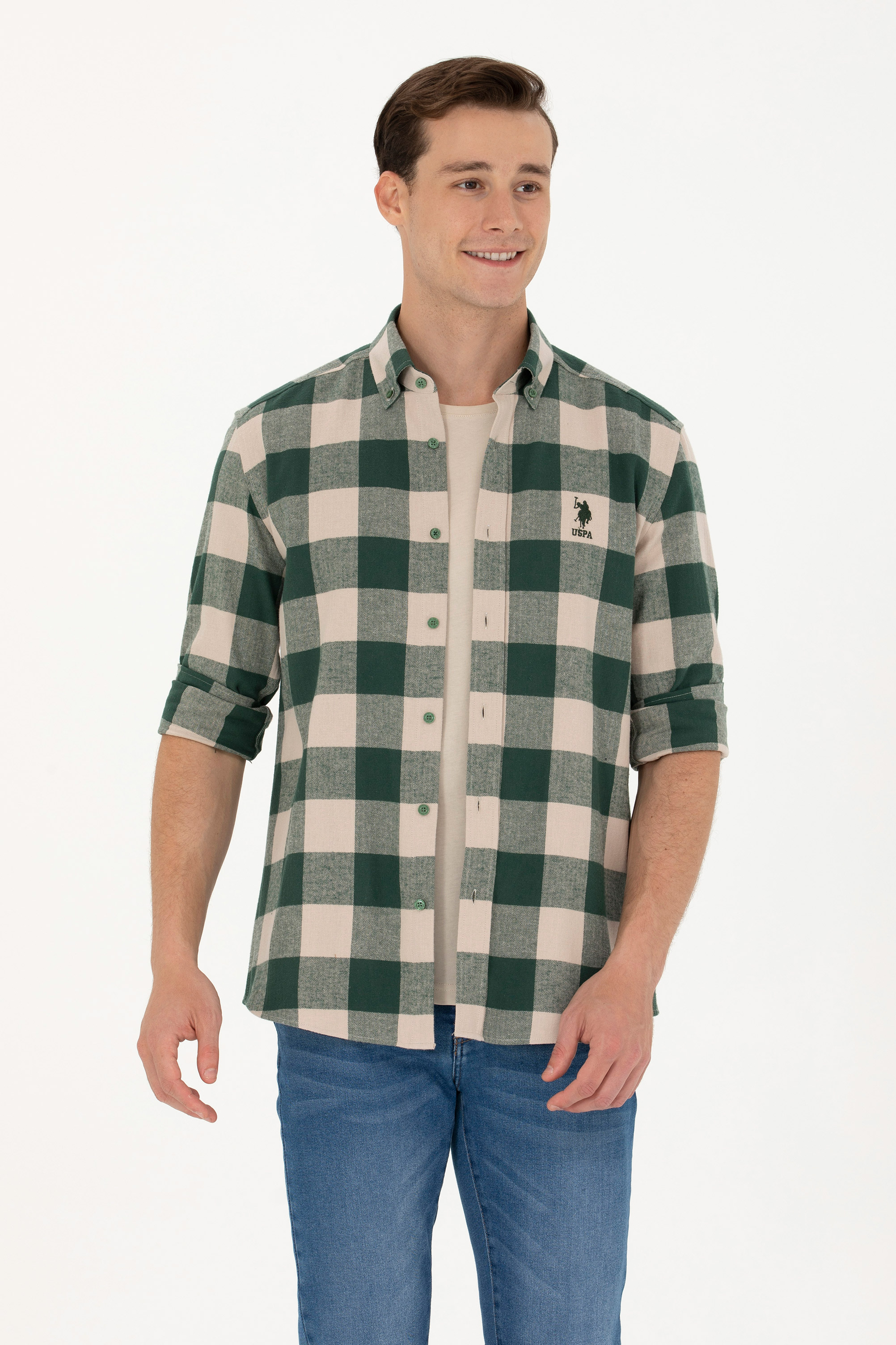 Рубашка мужская US Polo G081GL0040YASIDI зеленая XL