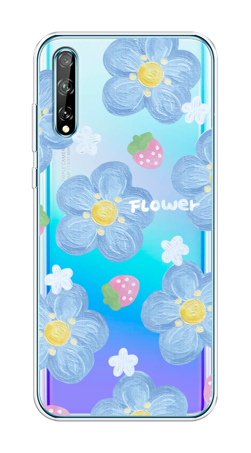 

Чехол на Huawei Y8p/P Smart S "Цветы и клубники", Прозрачный;голубой;белый, 6103550-1