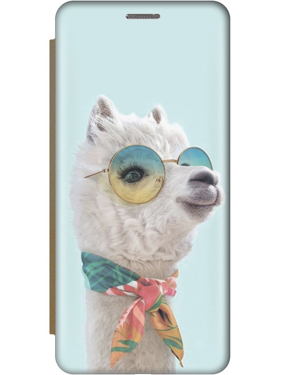 

Чехол-книжка на realme C30 c принтом "Стильная лама" золотистый, Белый;голубой, 1568400