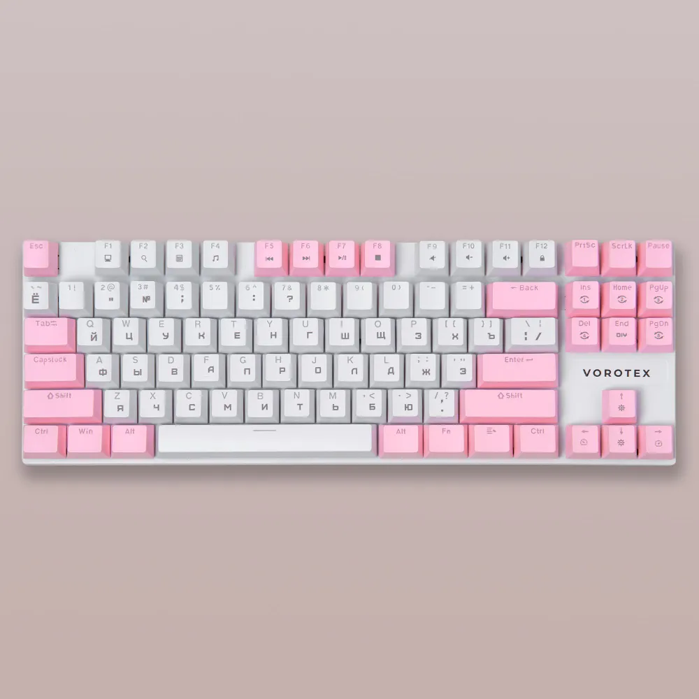 Проводная игровая клавиатура Vorotex Booox K87 Red Switch White, Pink