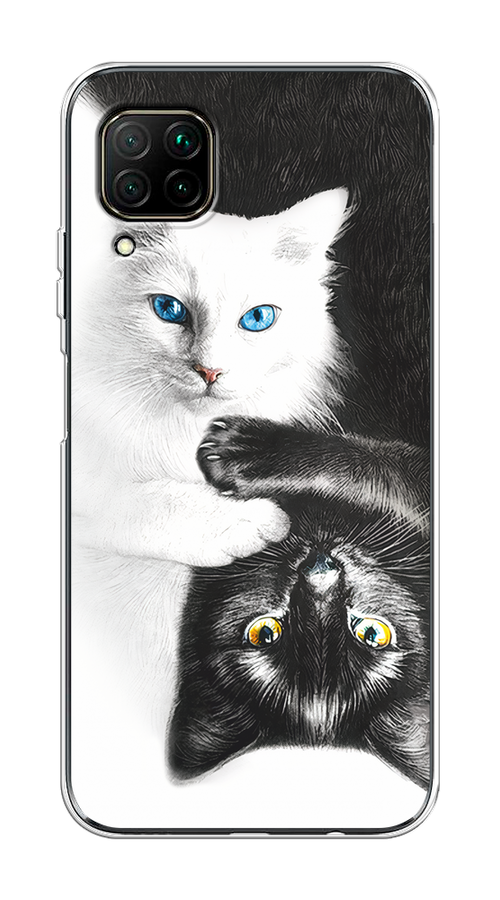 

Чехол на Huawei P40 Lite/Nova 6 SE/Nova 7i "Коты Инь-Янь", Черный;белый;голубой, 611750-1
