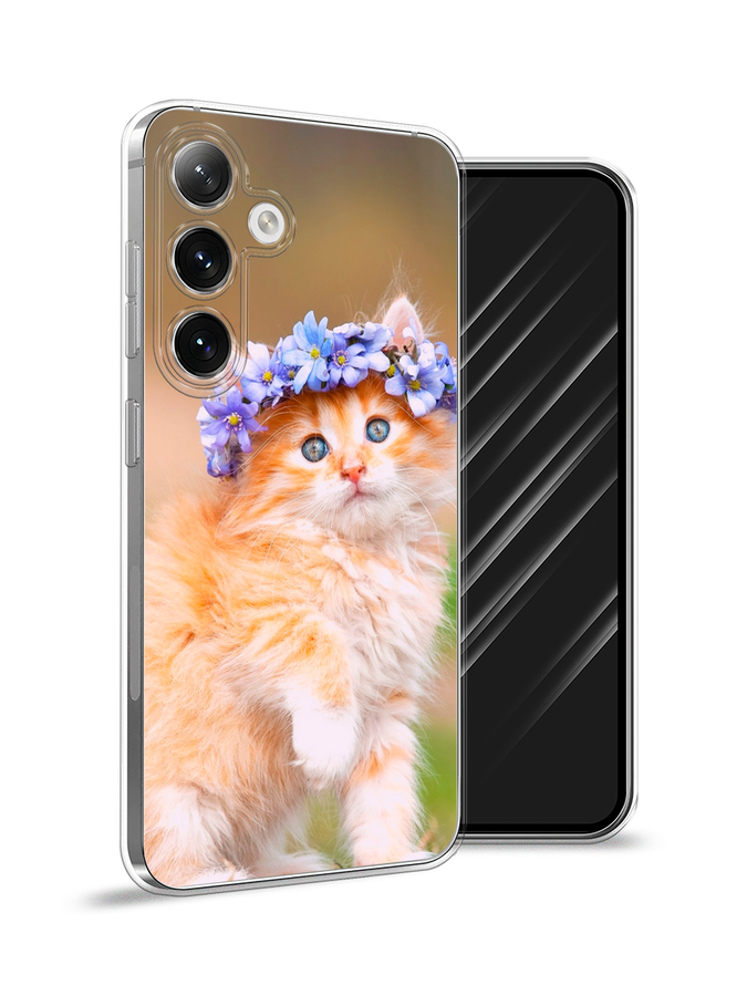 

Чехол Awog на Samsung Galaxy S24 "Рыжий кот в венке", Коричневый;синий, 2109050-1