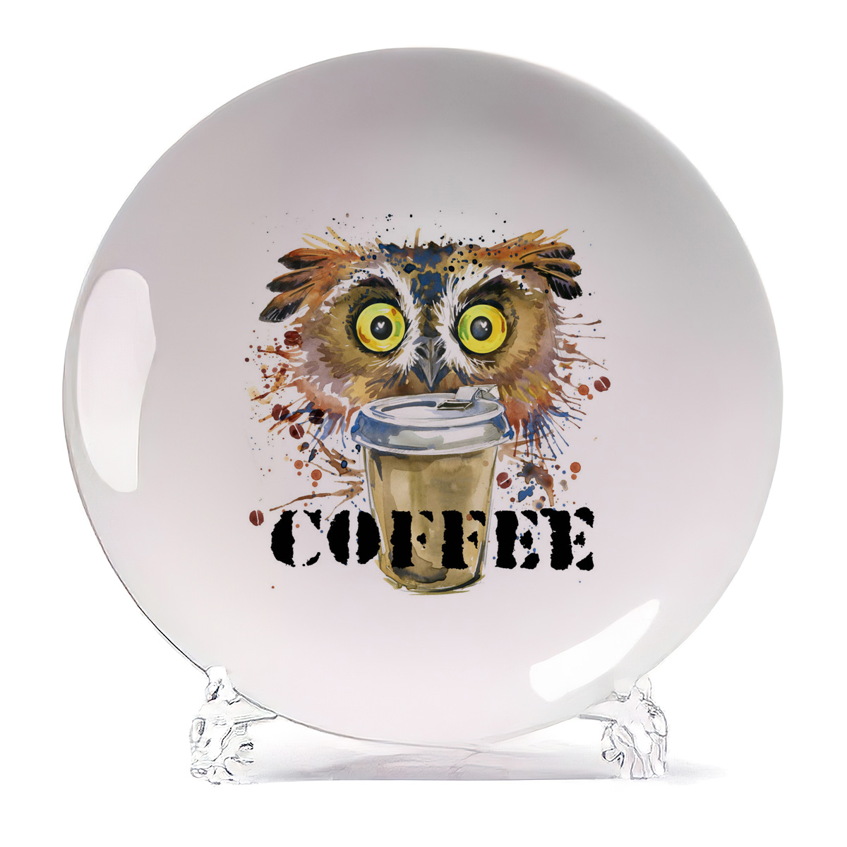 

Тарелка CoolPodarok Краски Сова с кофе Cofee, Краски Сова с кофе Cofee