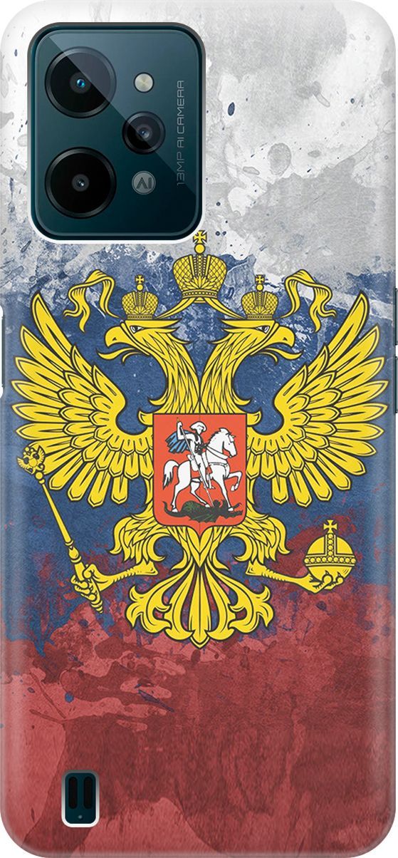 

Силиконовый чехол на realme C31 с принтом "Герб и Флаг РФ", Голубой;желтый, 1569600