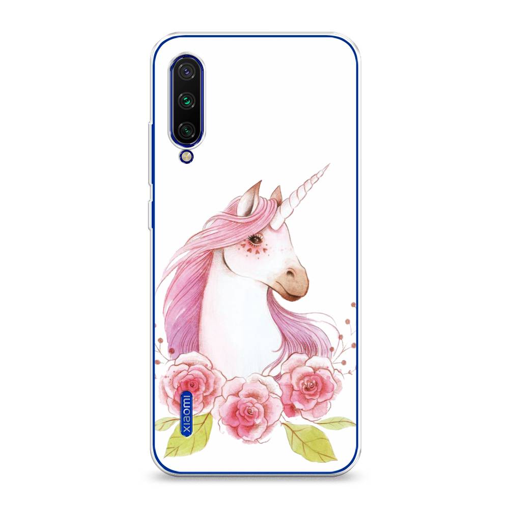 

Чехол на Xiaomi Mi CC9E/Mi A3 "Единорог цветы", Белый;розовый;серый, 35950-1