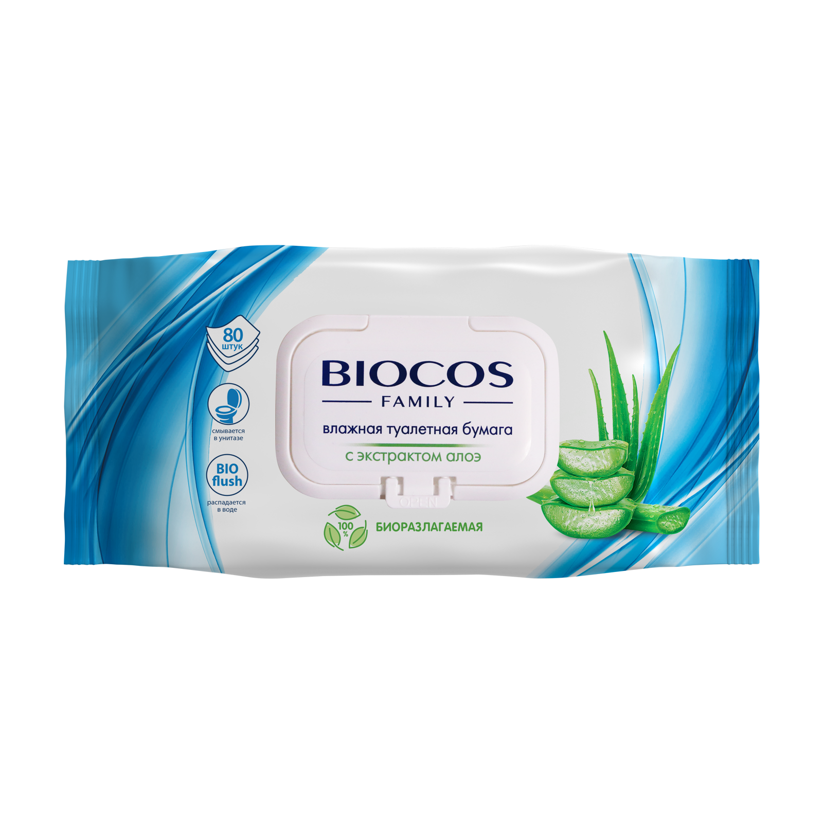 Влажная туалетная бумага BioCos для всей семьи, 80 шт.