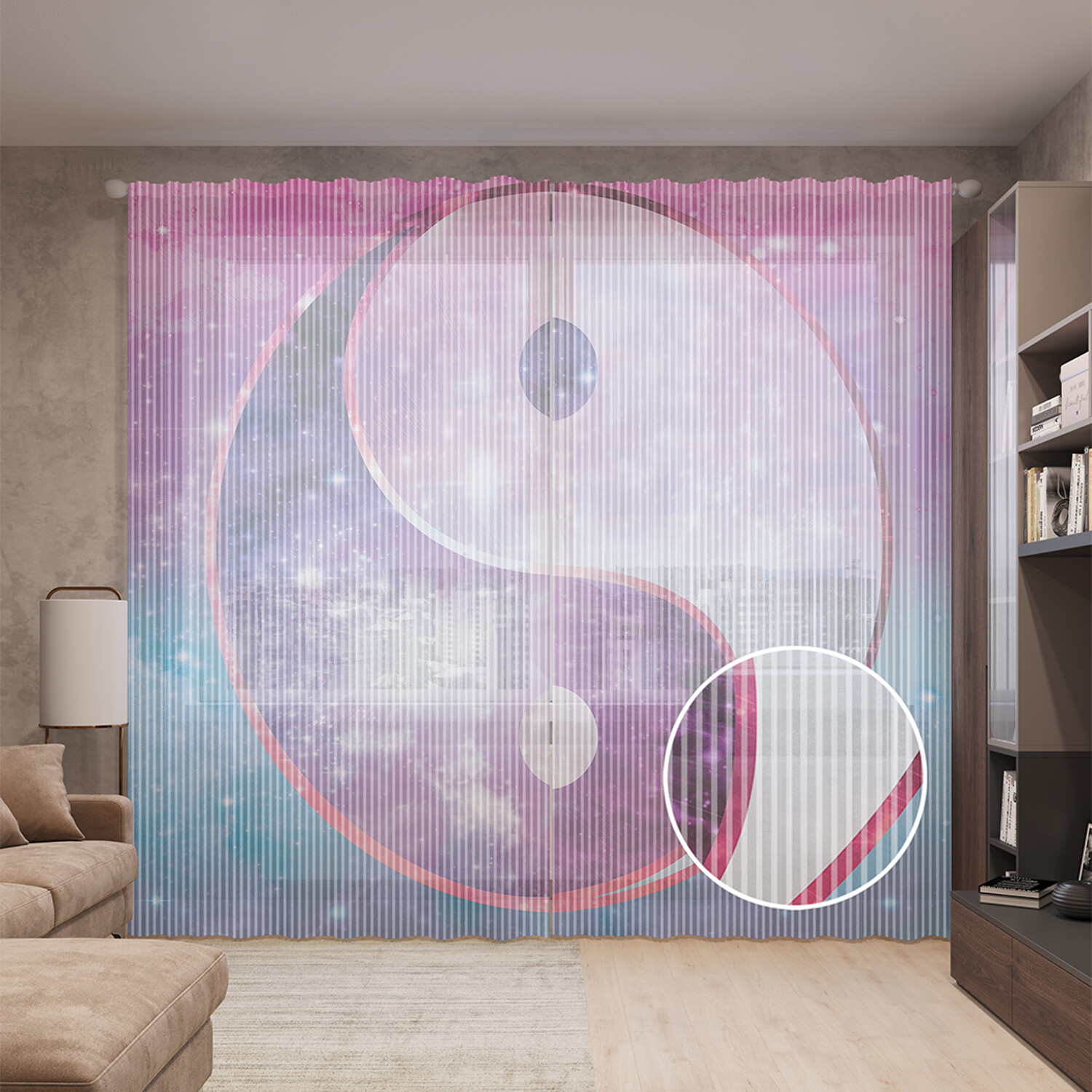 

Тюль вуаль на шторной ленте с принтом JoyArty "Блестящий Инь-Ян", 310х265 см, Блестящий Инь-Ян