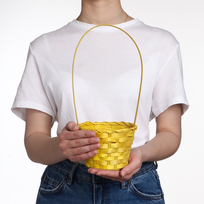 фото Корзина плетёная, бамбук, жёлтая, (цилиндр) nobrand