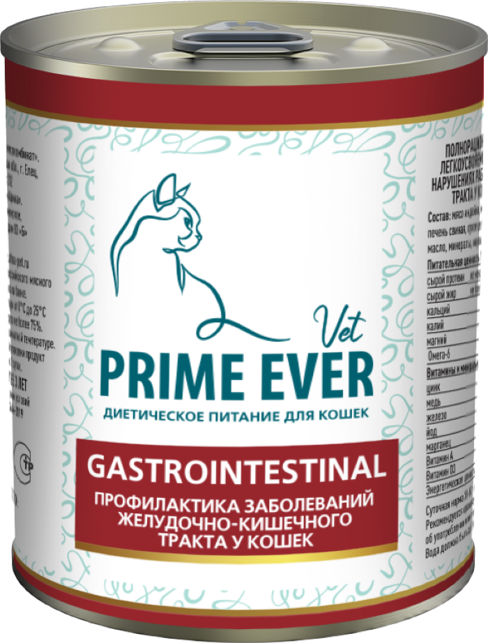 Консервы для кошек Prime Ever VET Gastrointestinal, индейка и курица, 340 г