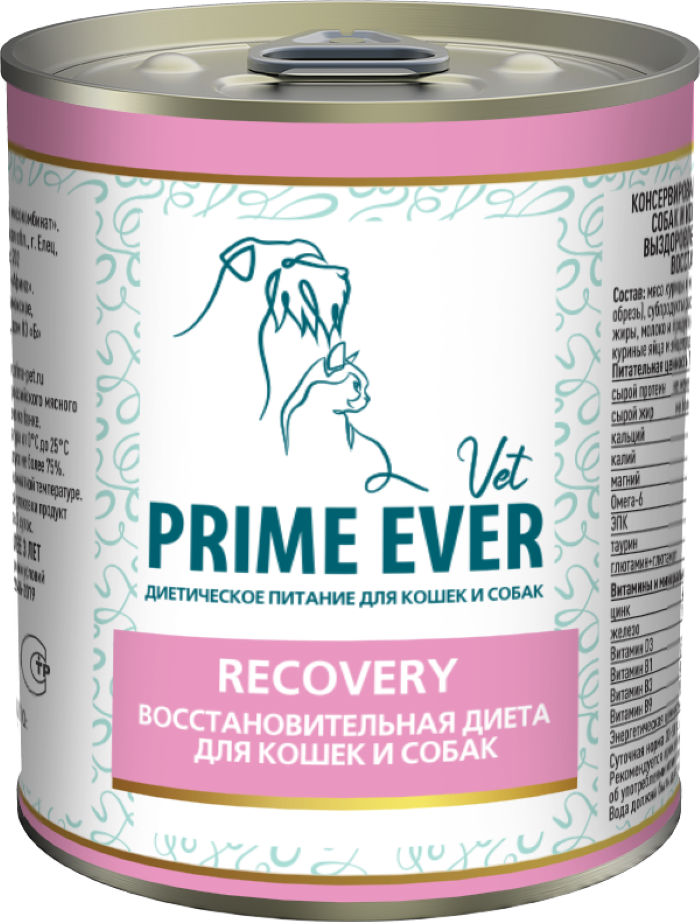 Консервы для кошек и собак Prime Ever VET Recovery Support курица и свинина 340 г 355₽