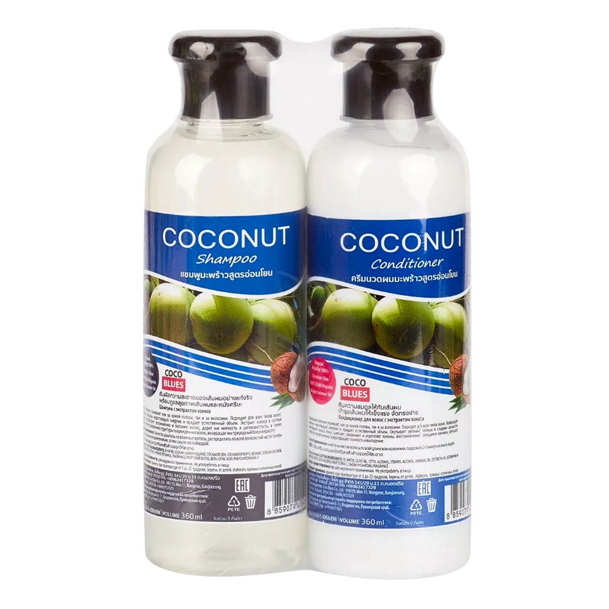 Шампунь и кондиционер Coco Blues с экстрактом кокоса, 360 мл x 2