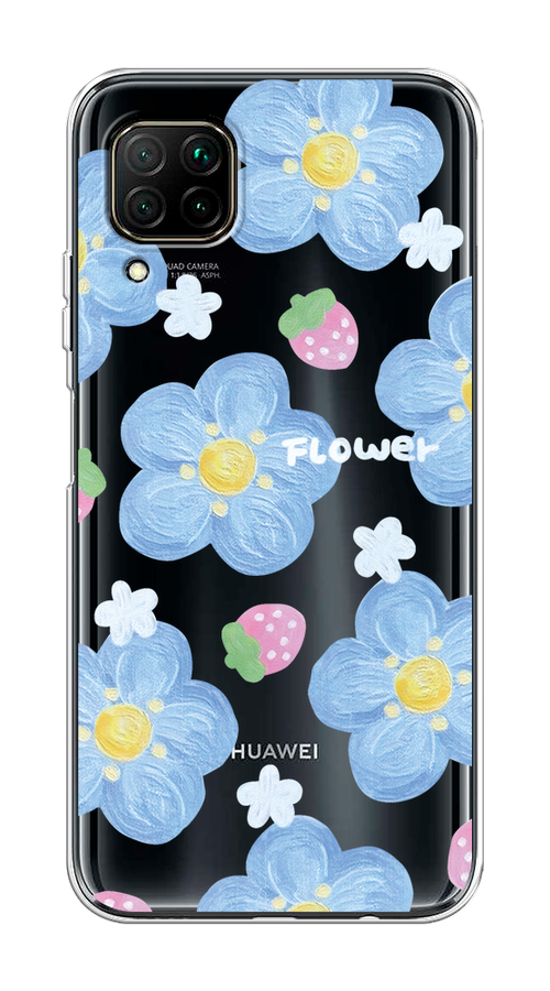 

Чехол на Huawei P40 Lite/Nova 6 SE/Nova 7i "Цветы и клубники", Прозрачный;голубой;белый, 611750-1