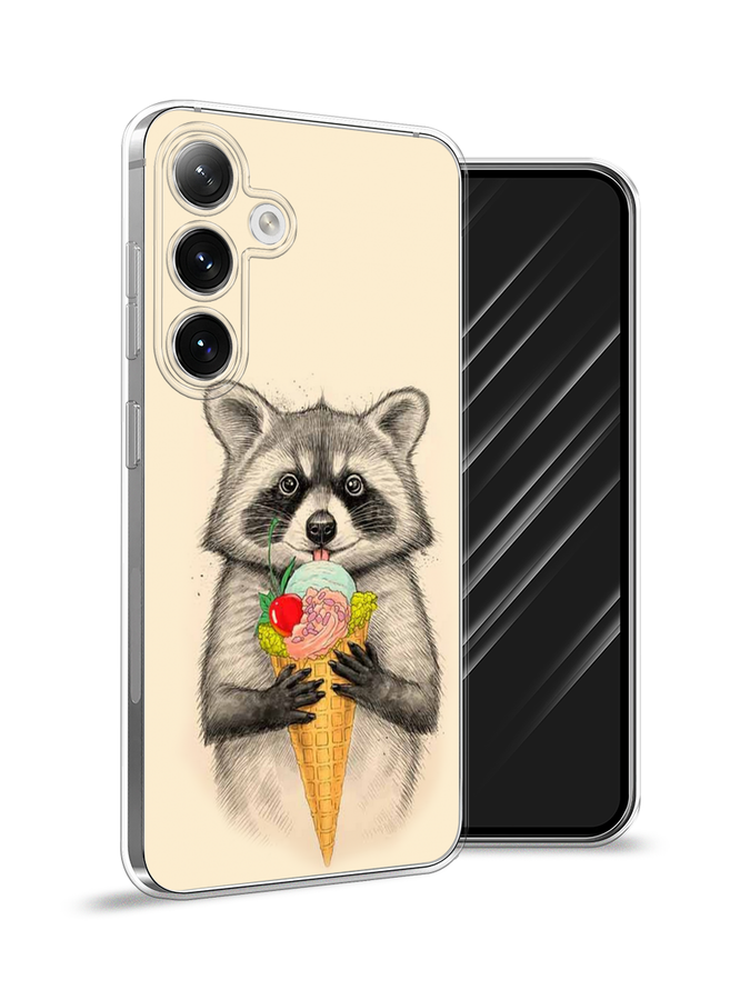 

Чехол Awog на Samsung Galaxy S24 "Енот с мороженым", Бежевый;серый, 2109050-1