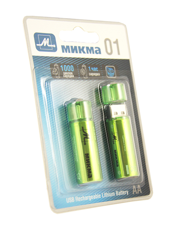 фото Аккумулятор микма aa 01 1000mah usb rechargeable lithium battery (2 штуки) c182-26314