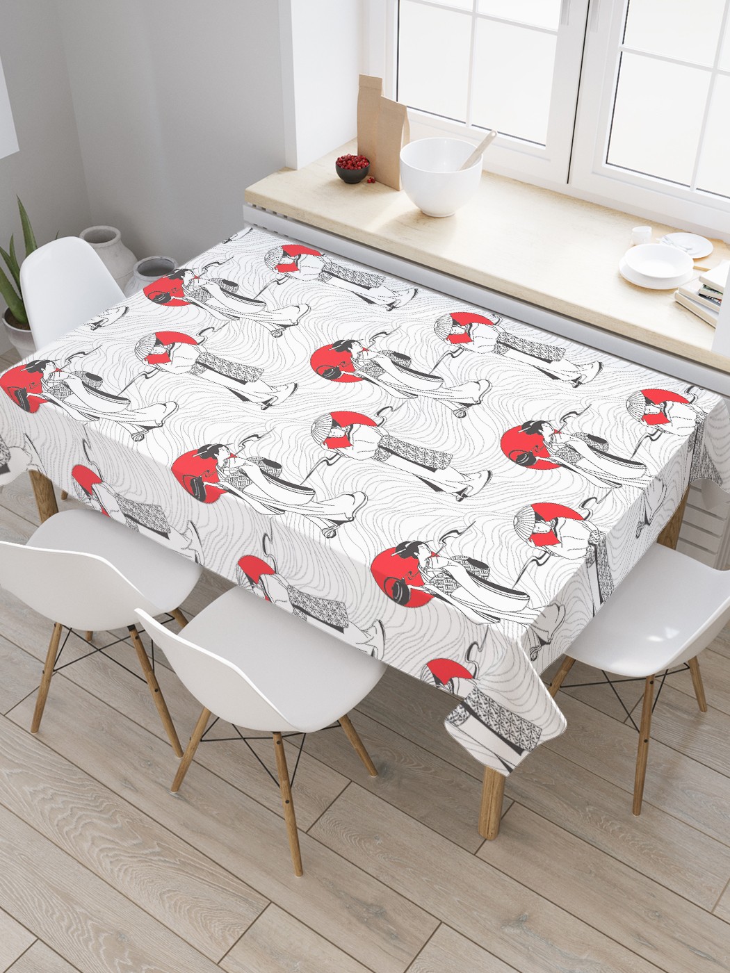 

Скатерть прямоугольная JoyArty "Японская чайная церемония" из оксфорда, 180x145 см, Белый, Японская чайная церемония