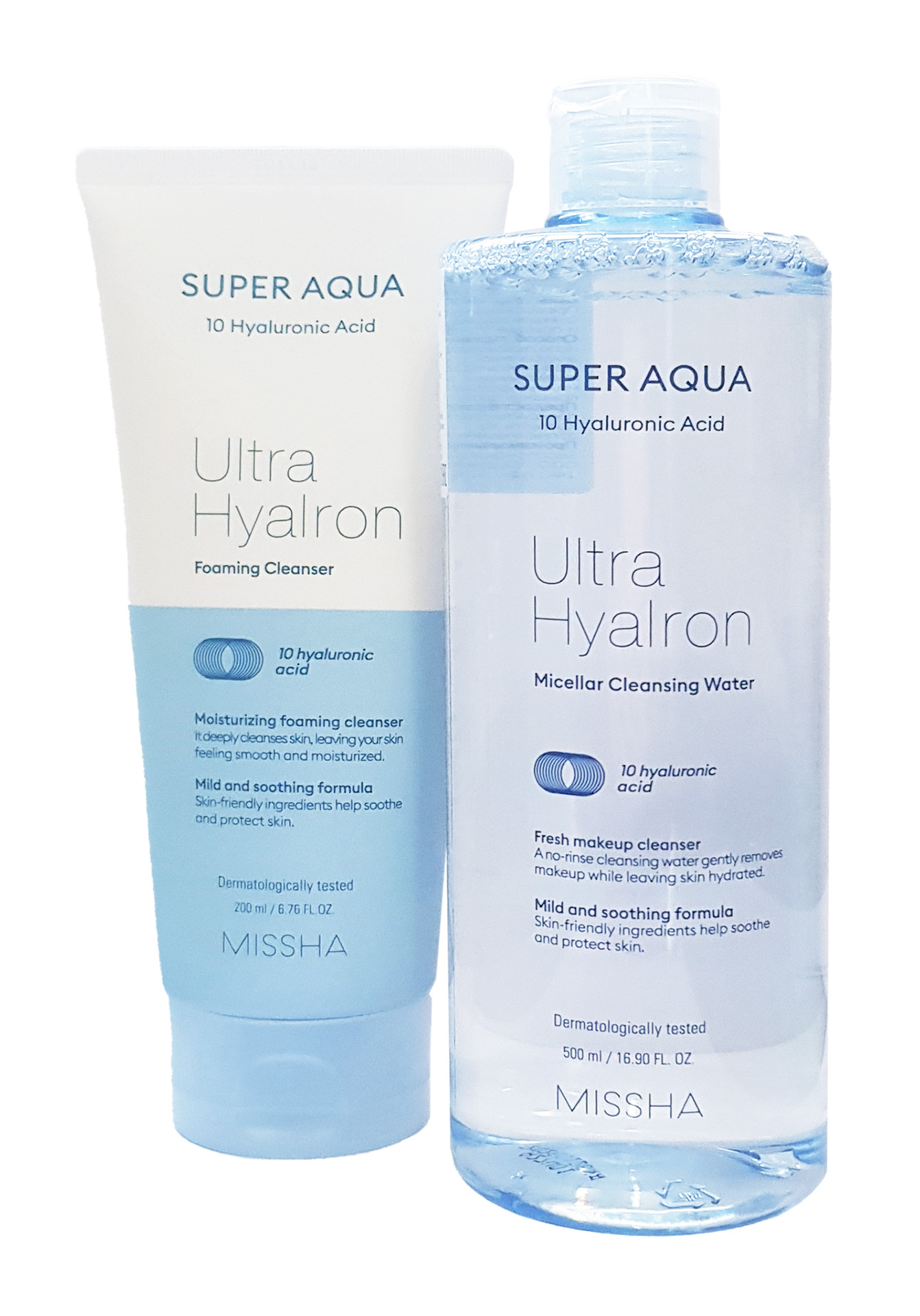 Набор Missha Super Aqua Ultra Hyalron Очищающая пенка 200 мл и Мицеллярная вода 500 мл missha очищающая пенка для лица ultra hyalon 200 мл
