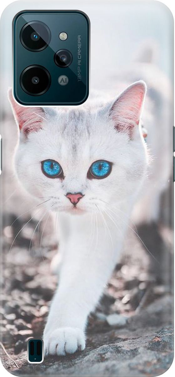 

Силиконовый чехол на realme C31 с принтом "Голубоглазый кот", Белый;серый, 1569900