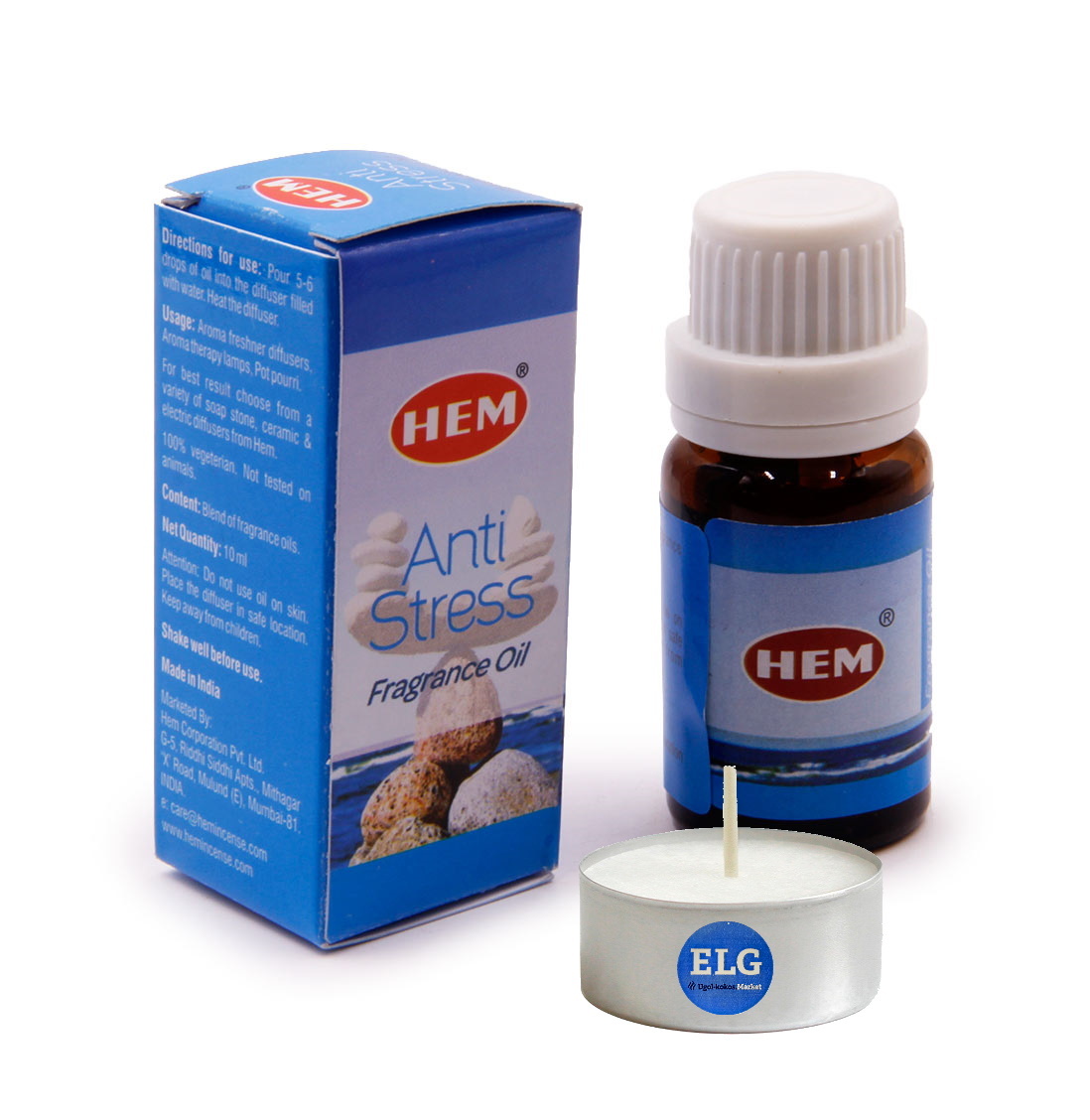 фото Масло для аромалампы hem anti stress fragrance oil (антистресс) 10мл + свеча в гильзе elg