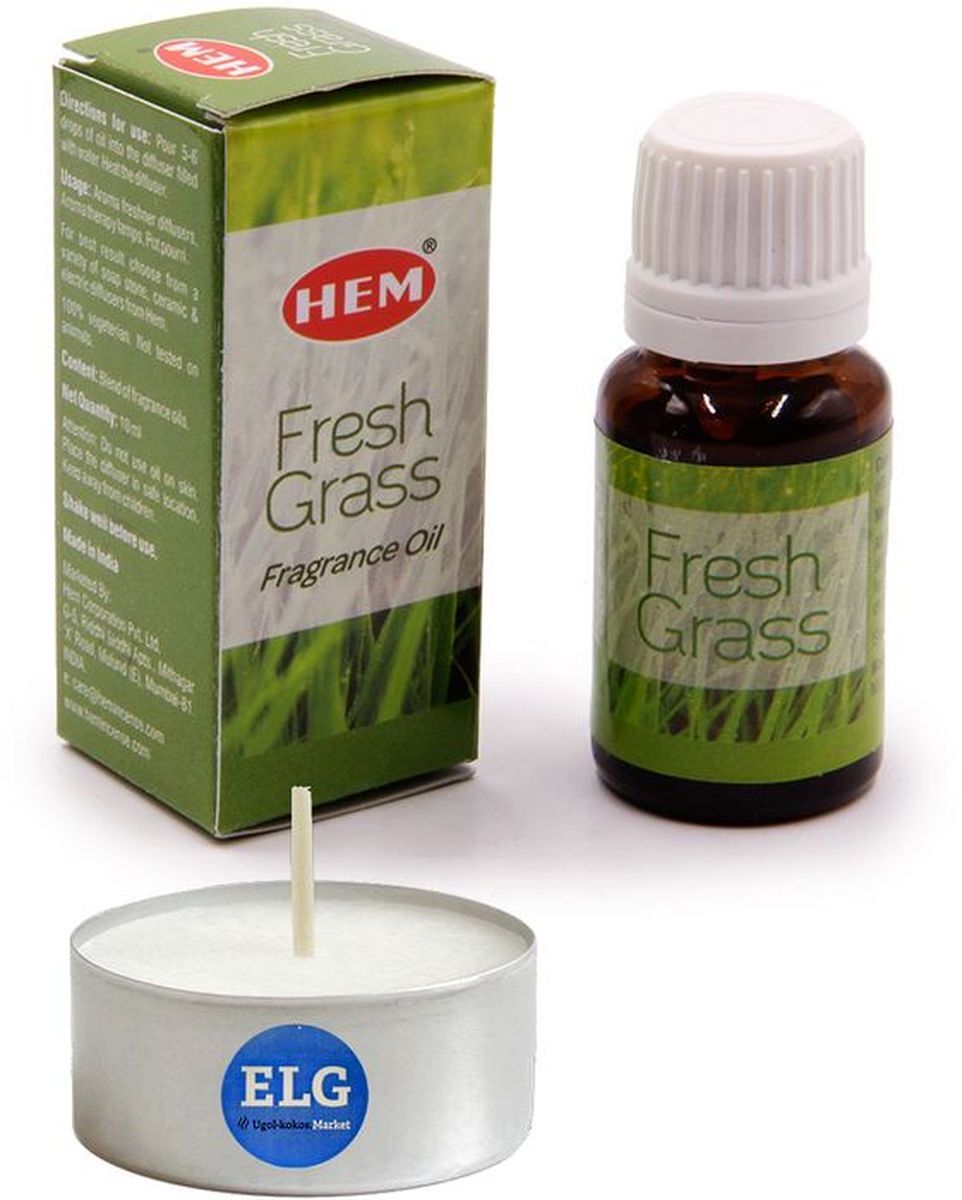 фото Масло для аромалампы hem fresh grass fragrance oil свежесть трав 10мл + свеча в гильзе elg