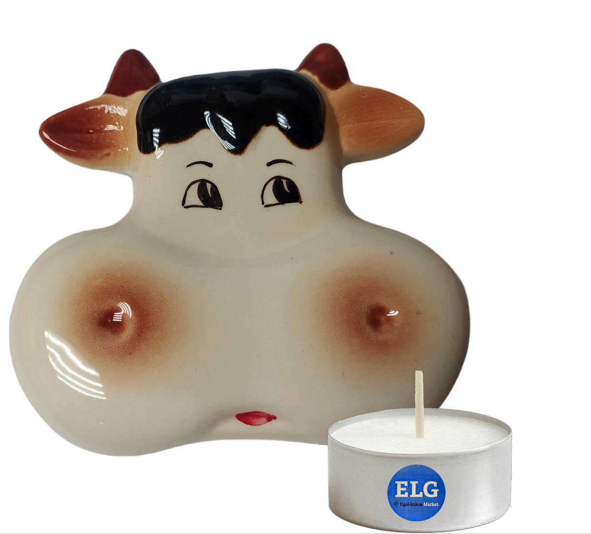 Арома-увлажнитель керамический Корова 11,5х12 см + свеча в гильзе ELG