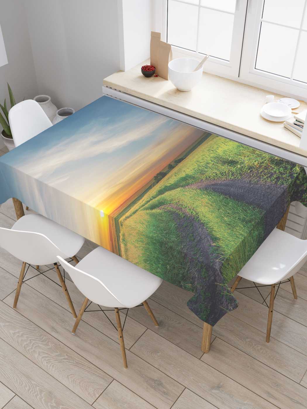 

Скатерть прямоугольная JoyArty "Полевой закат" из оксфорда, 120x145 см, Зеленый, Полевой закат