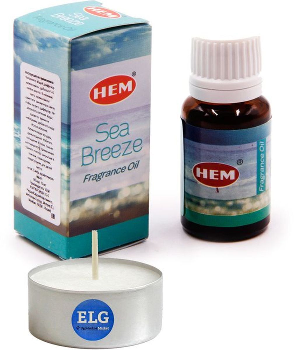 Масло для Аромалампы HEM Sea Breeze Fragrance Oil Морской Бриз 10мл + свеча в гильзе ELG