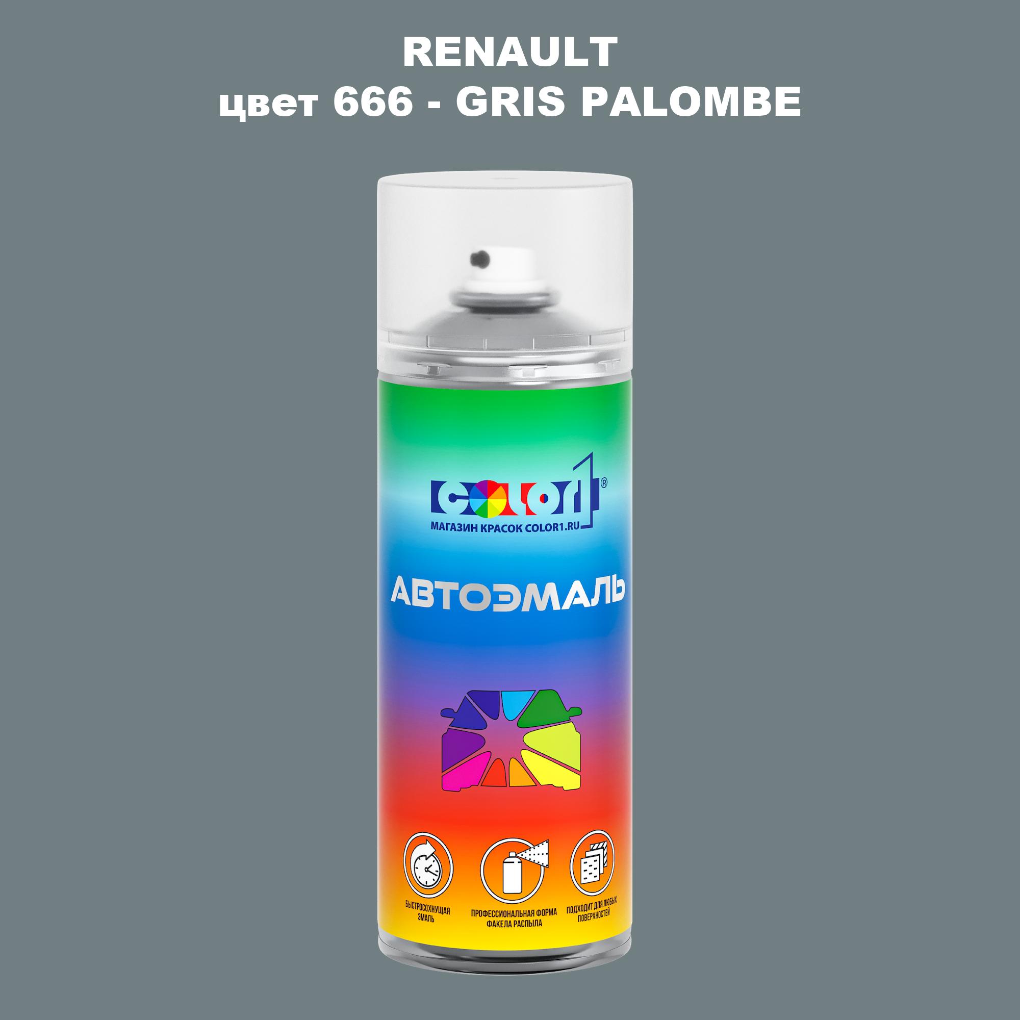 

Аэрозольная краска COLOR1 для RENAULT, цвет 666 - GRIS PALOMBE, Прозрачный