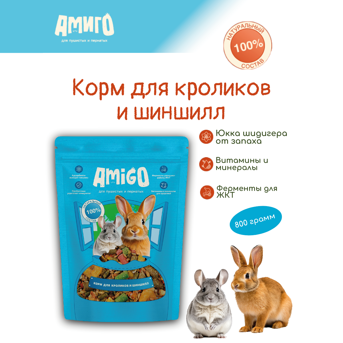 Корм для кроликов и шиншилл Amigo 800 г 599₽