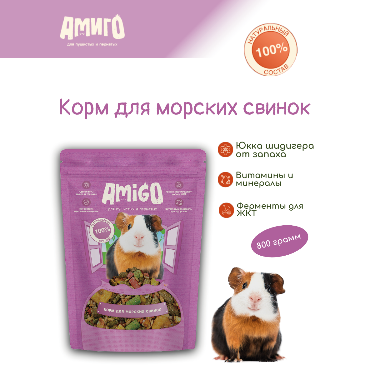 Корм  для морских свинок Amigo. 800 г с доставкой на Markets-Plus.Ru. Порадуйте себя и своих близких!