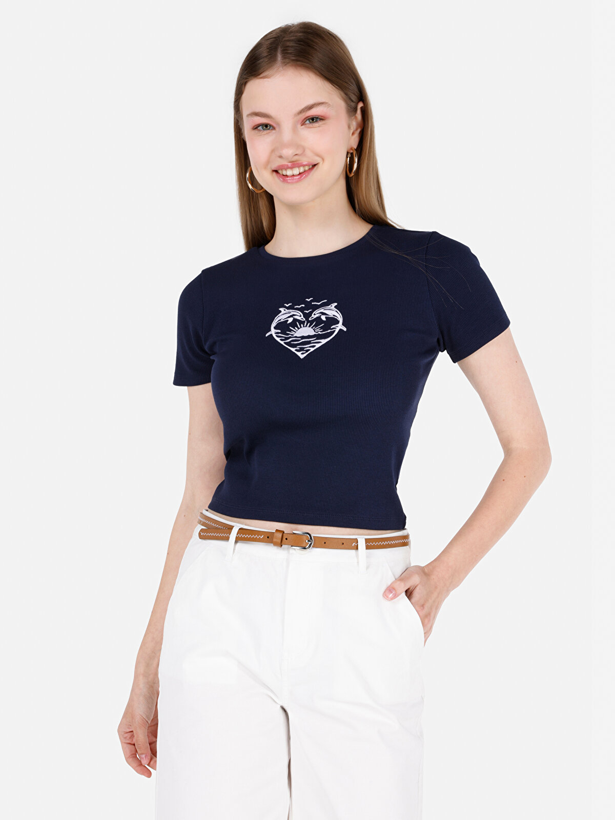 

Футболка женская Colin's CL1069121 синяя XS, Синий, CL1069121