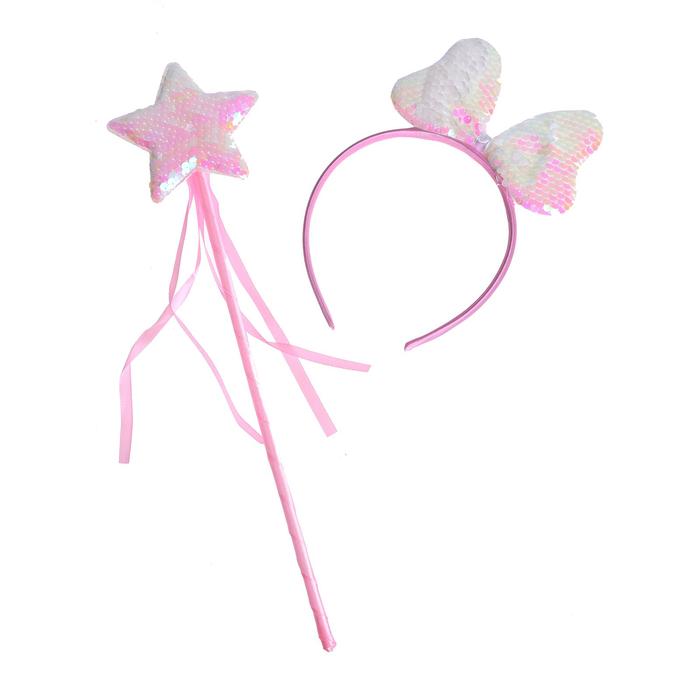 

Карнавальный набор Девочка, 2 предмета: ободок, жезл, Розовый