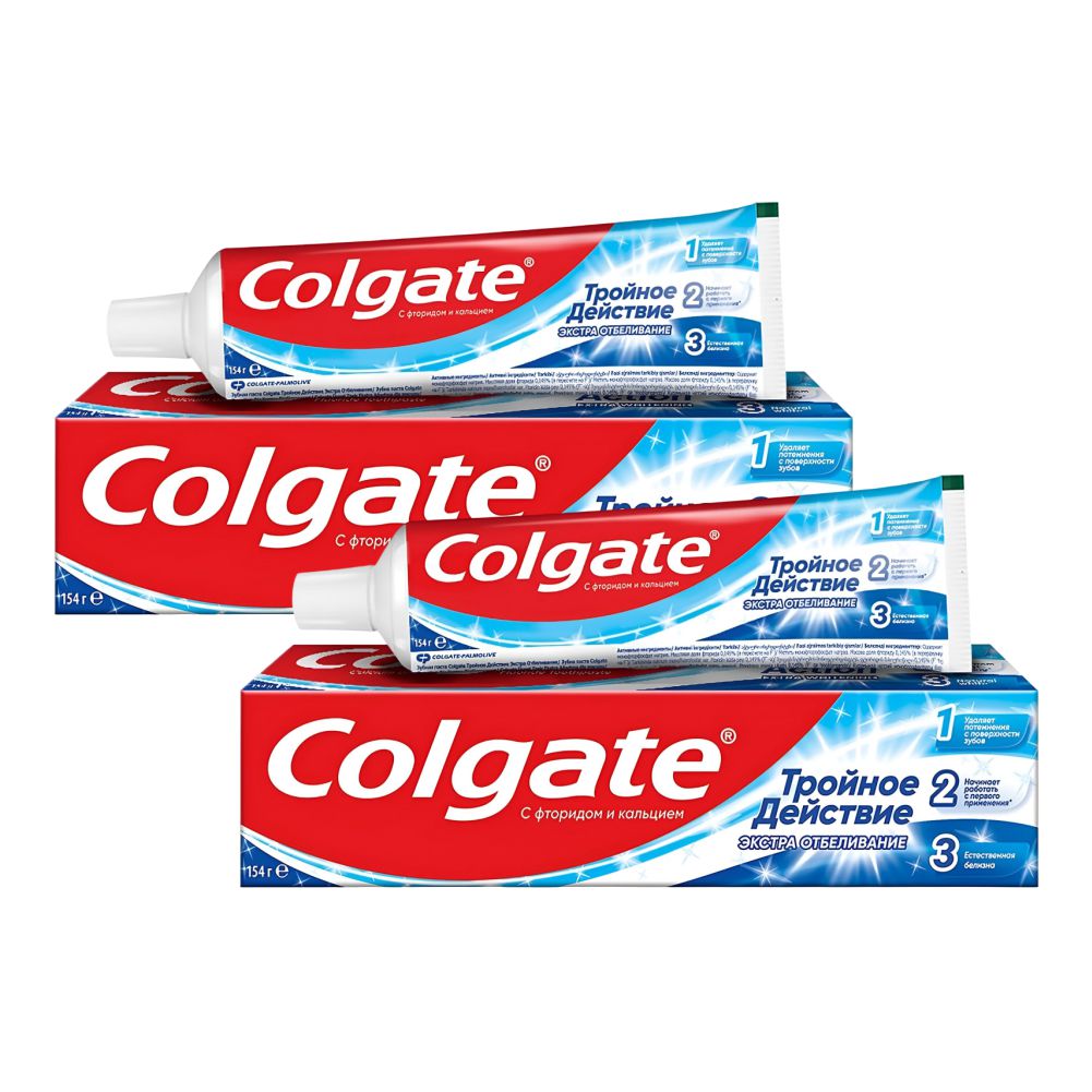 Комплект Зубная паста Colgate Тройное действие Экстра Отбеливание 100 мл х 2 шт. зубная паста colgate naturals эффективное отбеливание с углем 75 мл