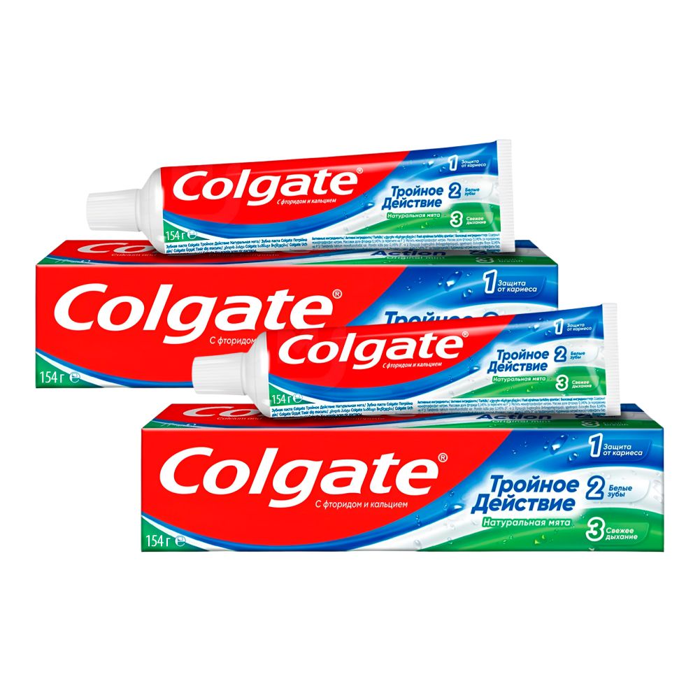 Комплект Зубная паста Colgate Тройное Действие Натуральная мята 100 мл х 2 шт. зубная паста colgate крепкие зубы свежее дыхание для укрепления эмали 100 мл