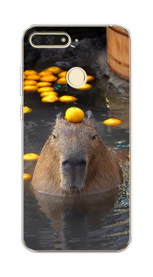 

Чехол на Honor 7C/7A Pro, Huawei Y6 Prime 2018 "Капибара отдыхает", Коричневый;оранжевый;серый, 65450-1