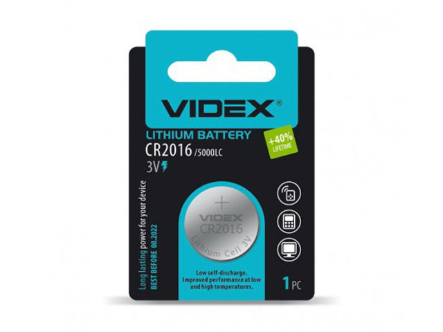 

Батарейка Videx CR2016 Lithium BL-1 (1 штука) VID-CR2016-1BL, VID-CR2016-1BL